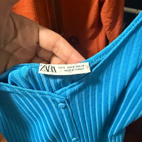 Zara Blue Ribbed Button-Front Dress - Picture 2 of 3